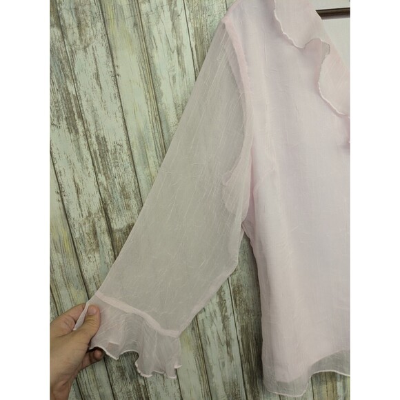 Vintage Y2K DressBarn Light Pink Ruffle Blouse Sheer Fairy Top Frilly Large - Picture 3 of 9